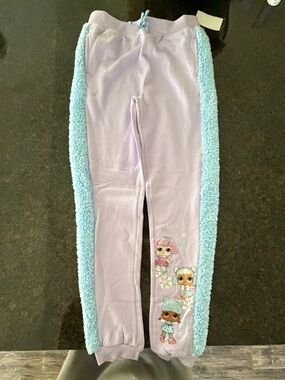 Girls' Lavender Joggers with Light Blue Sherpa Side Panels